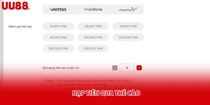 Nạp tiền qua thẻ cào